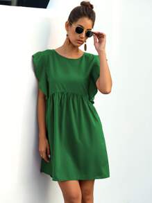 Vestido smock de manga mariposa unicolor - Verde - Ver 5