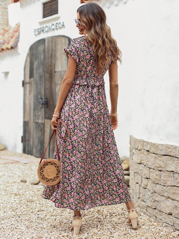 Robe longue fleurie avec encolure V Mode en ligne SHEIN FRANCE
