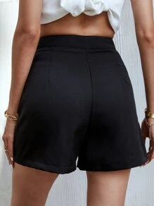 Shorts de pierna ancha con botón - Negro - Ver 2