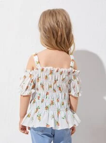 小女童花卉挖肩娃娃襯衫 - 白色 - 查看 2