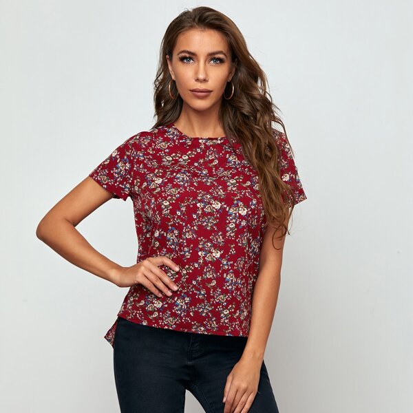

Floral Print Top, Burgundy