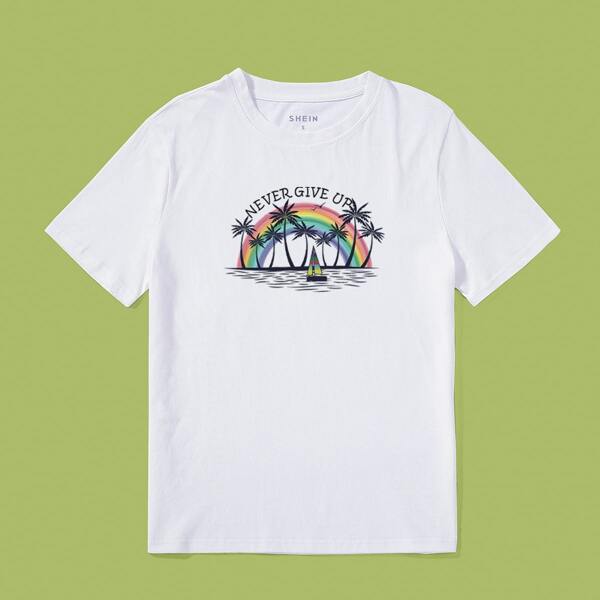 

Cartoon & Slogan Graphic Tee, White