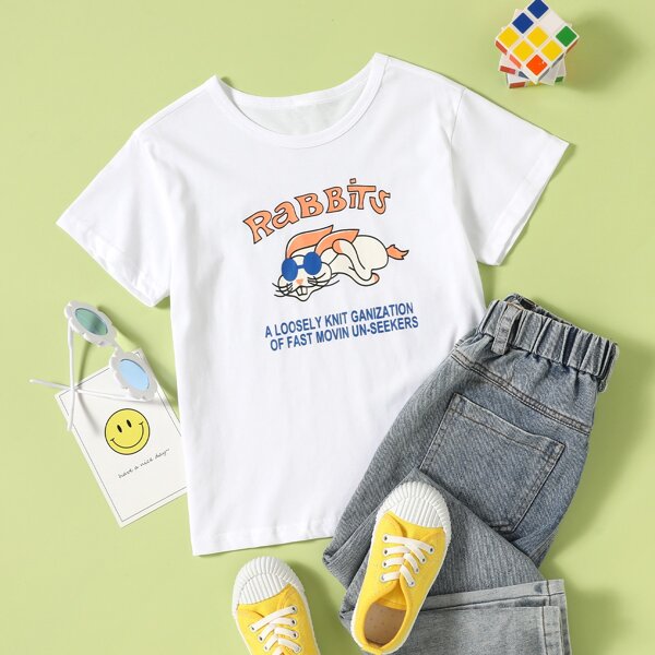 

Toddler Girls Cartoon And Slogan Graphic Tee, White