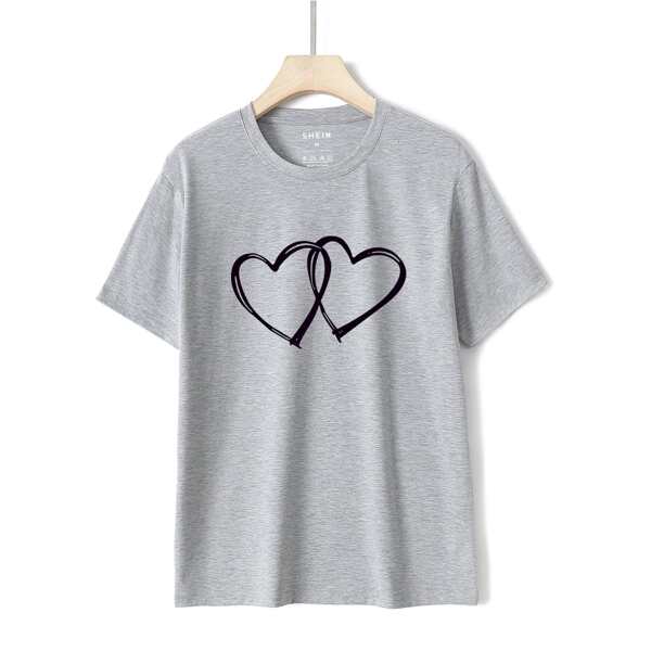 

Double Heart Print Tee, Grey