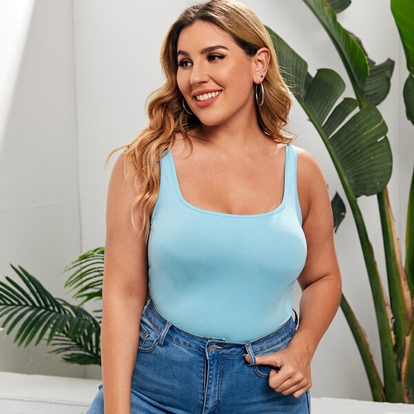 

Plus Form-Fitting Tank Top, Baby blue