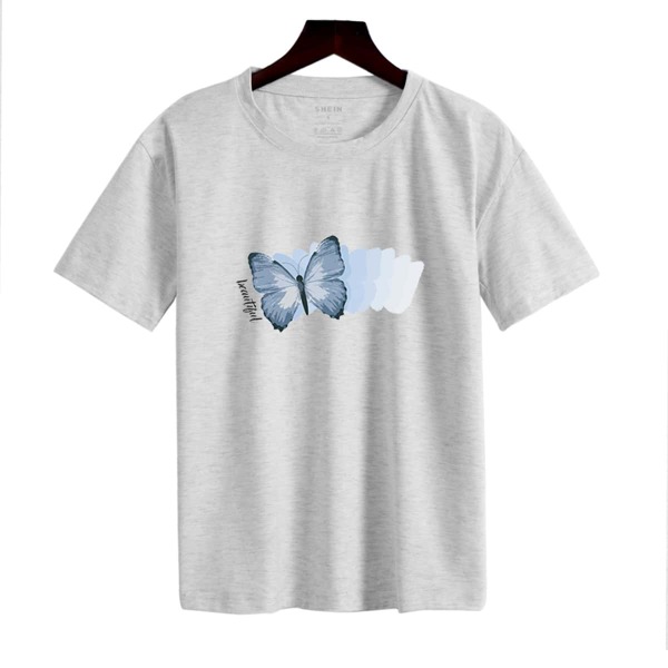 

Butterfly And Letter Graphic Tee, Light grey