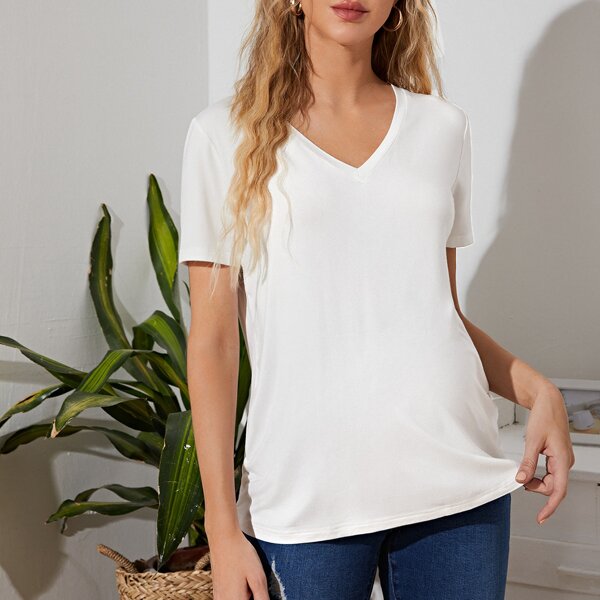 

Maternity V-Neck Solid Tee, White