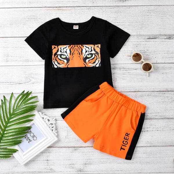 

Toddler Boys Tiger & Letter Graphic Tee With Shorts, Multicolor