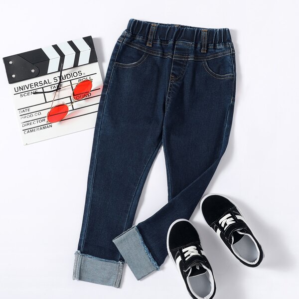

Toddler Boys Rolled Hem Straight Leg Jeans, Dark wash