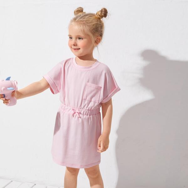 

Toddler Girls Pocket Front Solid Dress, Baby pink