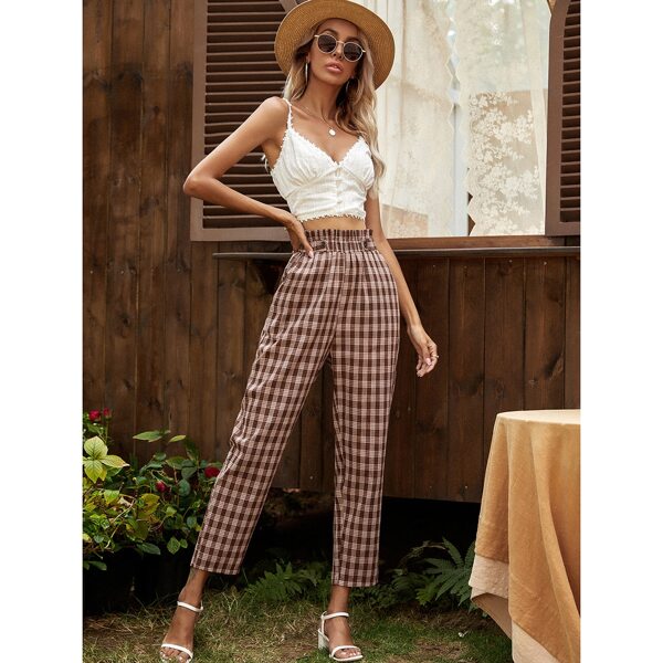 

Plaid Paper Bag Waist Pants, Multicolor