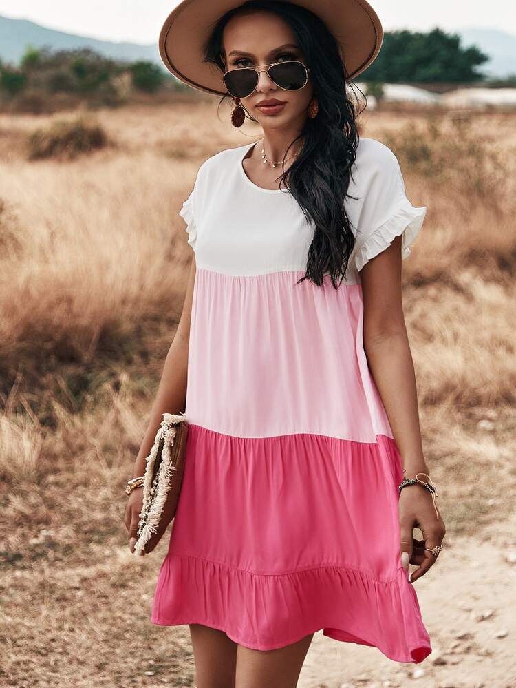 Cut And Sew Smock Dress - Multicolor - View 3