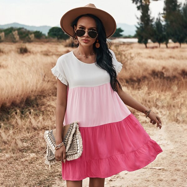 

Cut And Sew Smock Dress, Multicolor