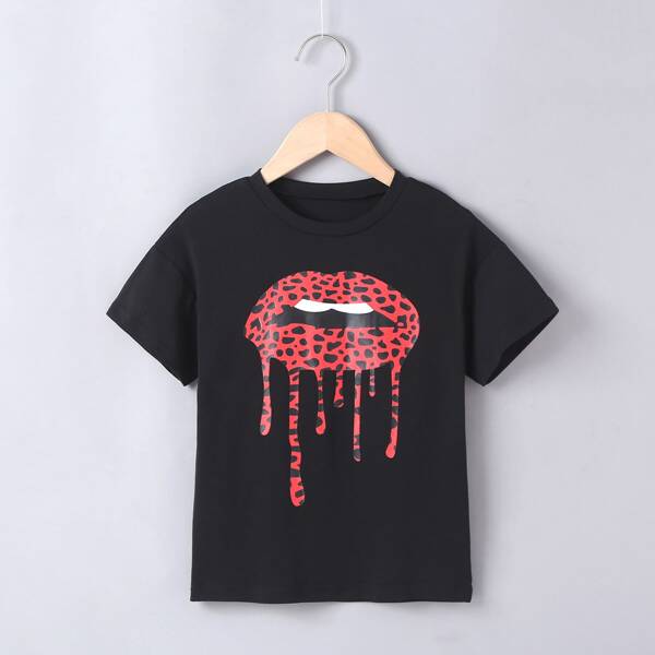 

Toddler Girls Mouth Graphic Short Sleeve Tee, Black