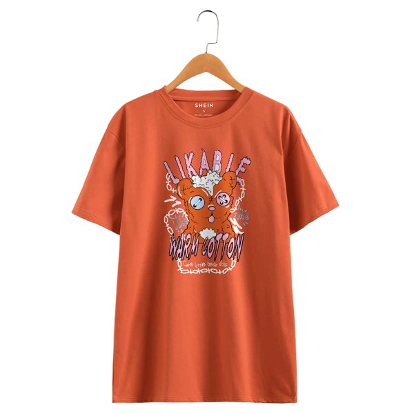 

Cartoon & Letter Graphic Tee, Burnt orange