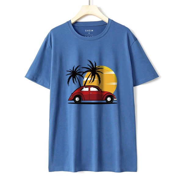 

Palm Tree & Car Print Tee, Blue