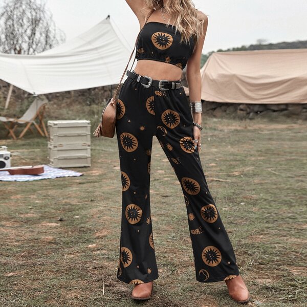 

Sun & Moon Crop Tube Top & Pants Without Belted, Black