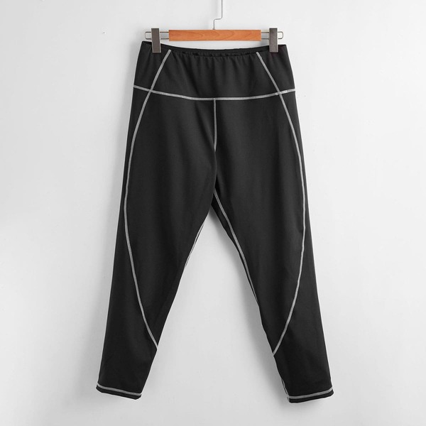 

Plus Contrast Top-stitching Sports Leggings, Black