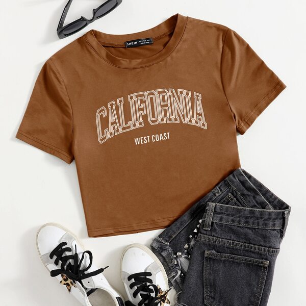 

Letter Graphic Crop Tee, Brown
