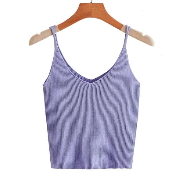 

Solid Rib-knit Top, Lilac purple
