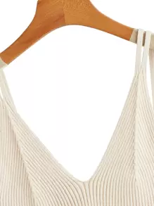 SHEIN Unity 素色羅紋針織上衣 - 米色 - 查看 3