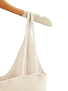 SHEIN Unity 素色羅紋針織上衣 - 米色 - 查看 4