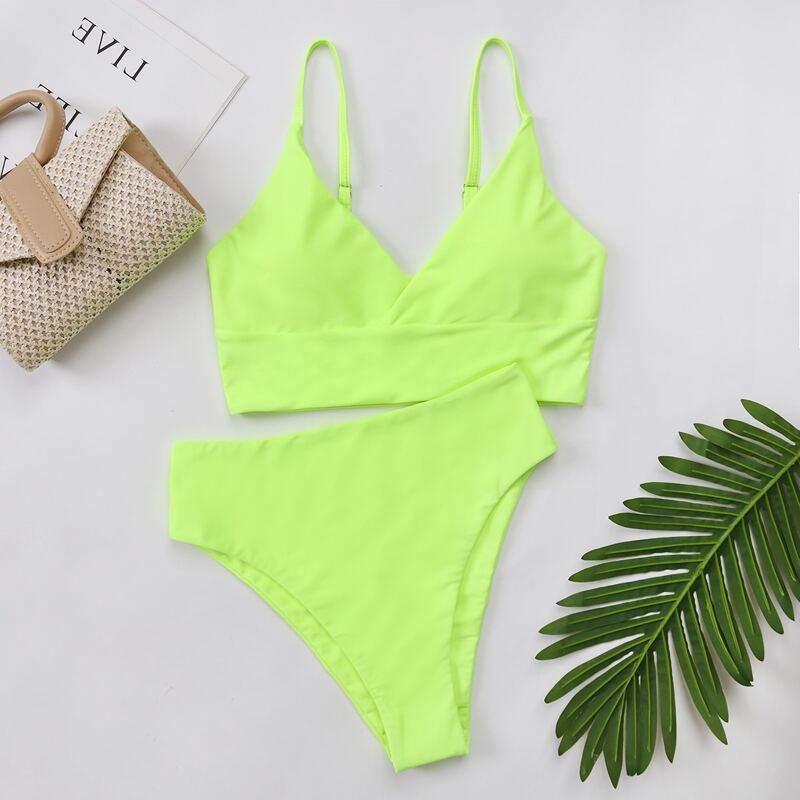 

Neon Lime High Waisted Bikini Swimsuit, Lime green