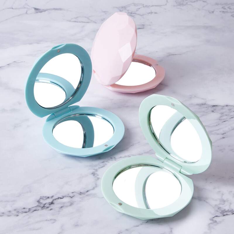 

1pc Random Color Diamond Textured Portable Makeup Mirror, Multicolor