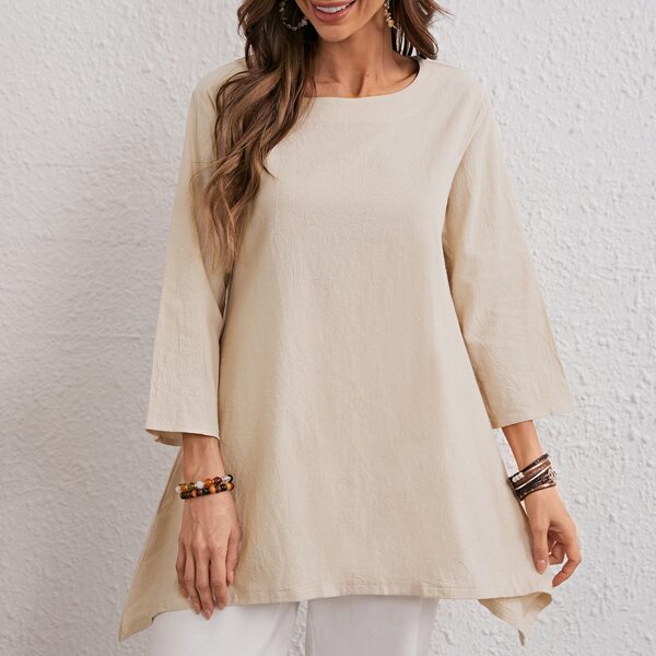 

Asymmetrical Hem Tunic Blouse, Beige