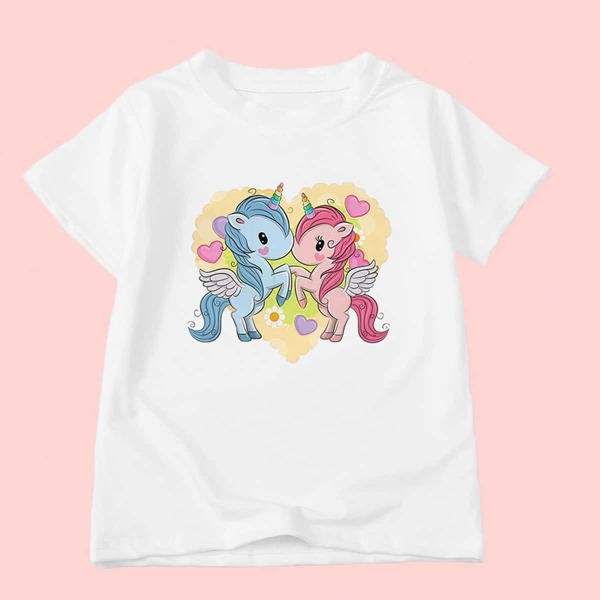 

Toddler Girls Cartoon And Heart Graphic Tee, White