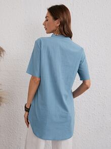 EMERY ROSE Áo sơ mi Nút màu trơn Giải trí - Màu xanh bụi bặm - Xem 2