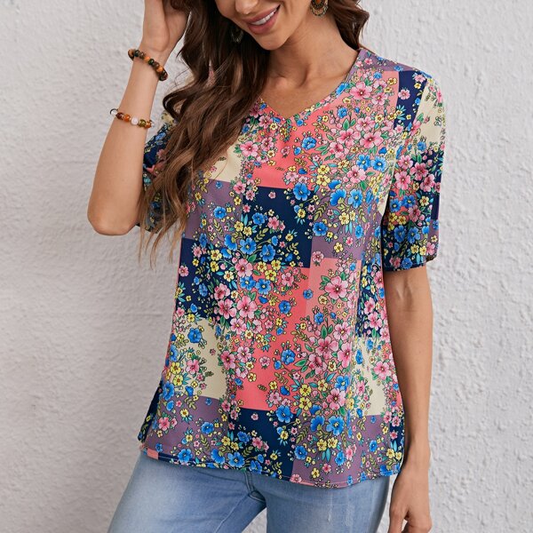 

Patchwork Floral Print Blouse, Multicolor
