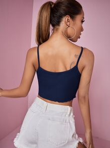 SHEIN Qutie Top de tirantes ribete en forma de lechuga con estampado de mariposa - Azul - Ver 2