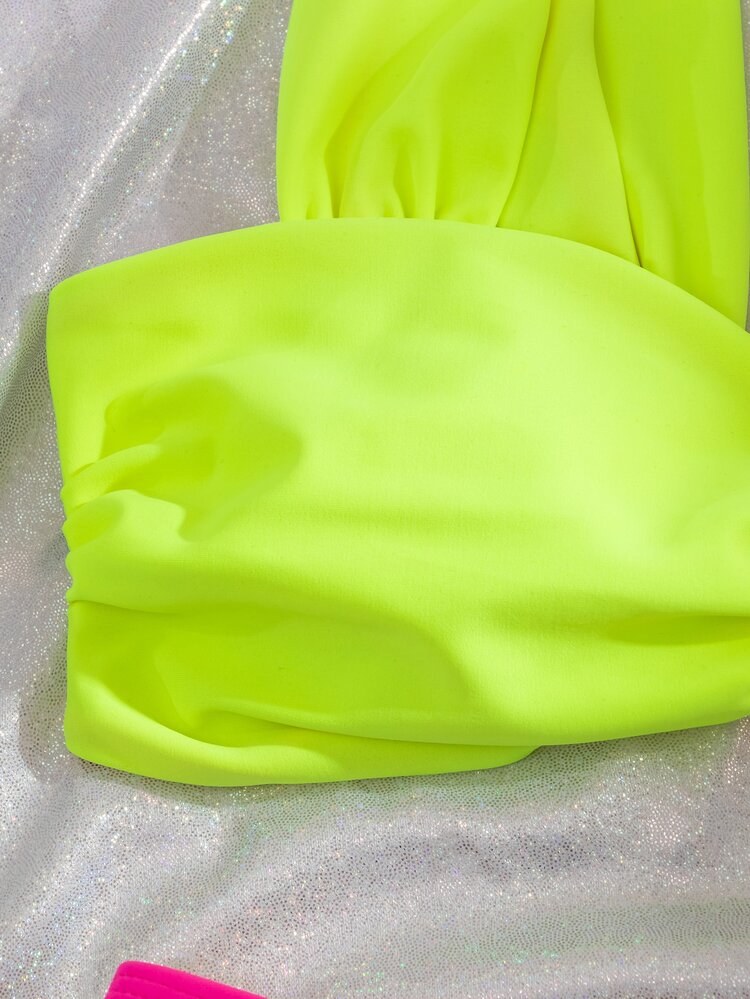 Neon Color Block Bikini Set For Summer Beach Vocation - Multicolor - View 4