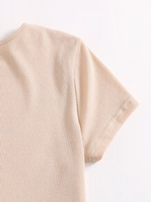 SHEIN EZwear Áo thun Gân đan Lá thư Giải trí - Màu be - Xem 4