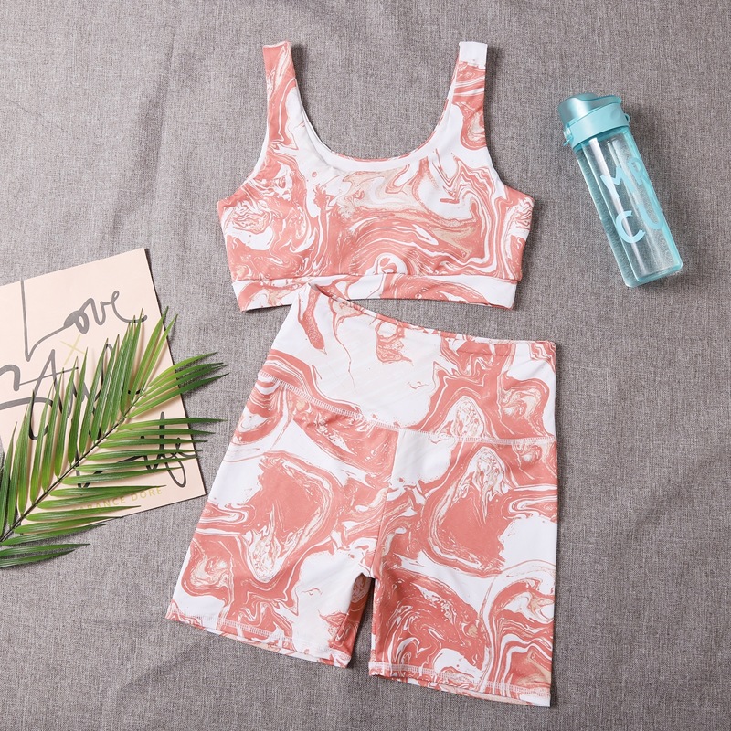 

Marble Print Sports Bra & Biker Shorts, Multicolor