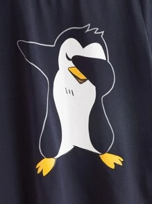 SHEIN Boys Penguin Print Tee - Navy Blue - View 4
