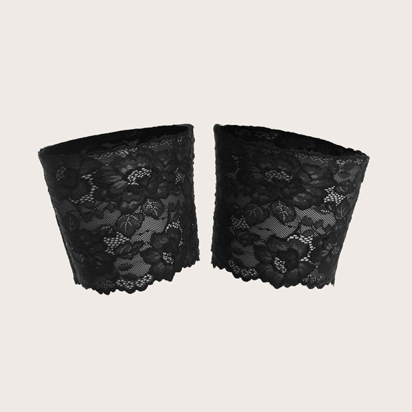 

1pair Plus Floral Lace Leg Ring, Black
