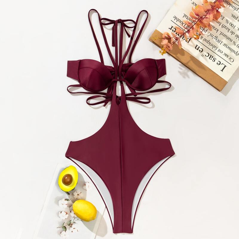 

Push Up Cut-out One Piece Swimsuit, Burgundy
