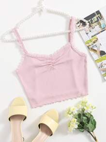SHEIN MOD Top de tirantes tejido de canalé ribete con encaje - Rosa Pálido - Ver 1