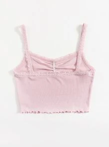 SHEIN MOD Top de tirantes tejido de canalé ribete con encaje - Rosa Pálido - Ver 2