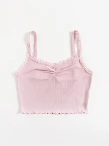 SHEIN MOD Top de tirantes tejido de canalé ribete con encaje - Rosa Pálido - Ver 3