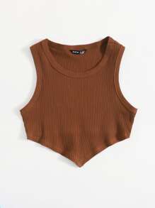 SHEIN EZwear Áo hai dây Bất đối xứng màu trơn Giải trí - Cà phê nâu - Xem 3