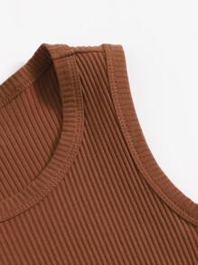 SHEIN EZwear Áo hai dây Bất đối xứng màu trơn Giải trí - Cà phê nâu - Xem 4