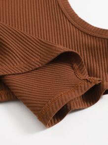 SHEIN EZwear Áo hai dây Bất đối xứng màu trơn Giải trí - Cà phê nâu - Xem 5