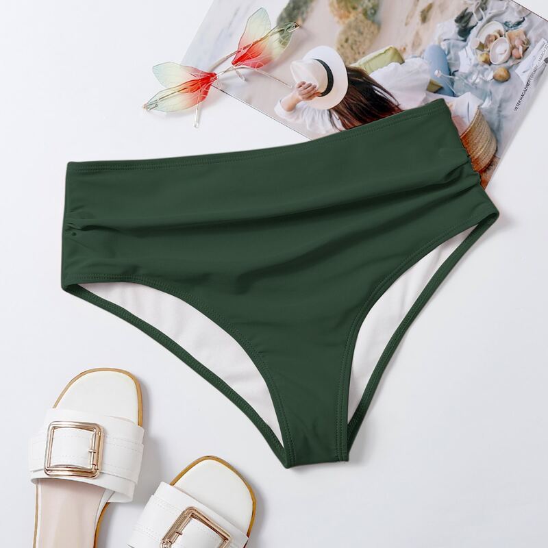 

Ruched High Waist Bikini Bottom, Dark green