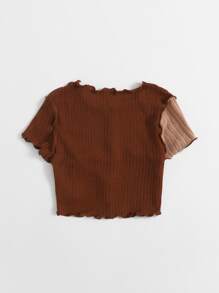 SHEIN 女孩小褶邊雙色T恤 - 彩色 - 查看 2