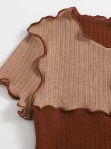 SHEIN 女孩小褶邊雙色T恤 - 彩色 - 查看 3