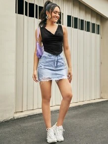 SHEIN Cowl Neck Halter Top - Black - View 3