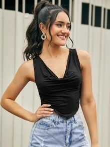 SHEIN Cowl Neck Halter Top - Black - View 5